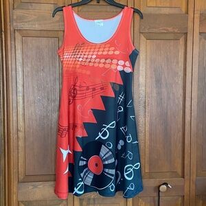 Cow Cow Red Musical Dreams Sleeveless Dress~Lg.~Great Retro Look!!